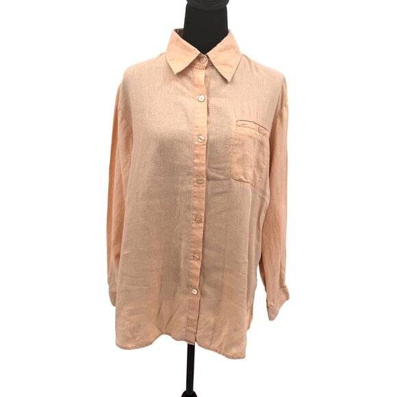 Vtg Chadwicks Button Up Linen Shirt Womens 14W Oversized Collared Comfort Preppy - Picture 1 of 6